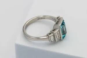 Platinum Aquamarine & Diamond Ladies Ring 3.03ct & 1.10ct