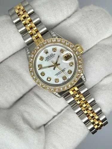 Rolex Ladies Datejust 26mm Mother of Pearl Diamond Dial & Custom Diamond Bezel 69173 1984
