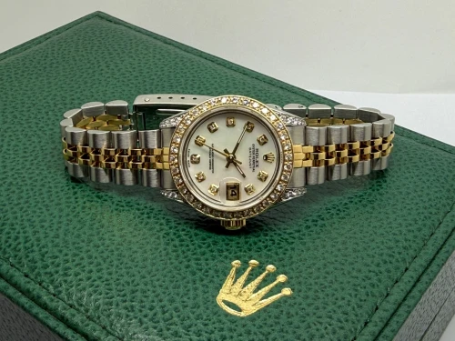 Rolex Ladies Datejust 26mm Mother of Pearl Diamond Dial & Custom Diamond Bezel 69173 1984
