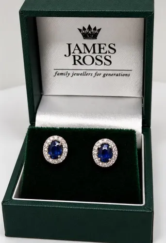 18ct White Gold Natural Sapphire & Diamond Halo Stud Earrings 1.04ct