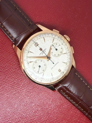 Universal Geneve Uni Compax Chronograph 37.5mm 18ct Rose Gold Original Dial 124116 1940s
