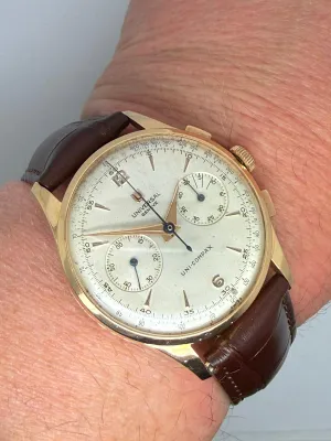 Universal Geneve Uni Compax Chronograph 37.5mm 18ct Rose Gold Original Dial 124116 1940s