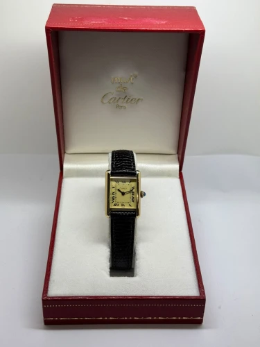 Must de Cartier Tank 19mm Gold-Plated Silver Champagne Dial Manual Wind 1980