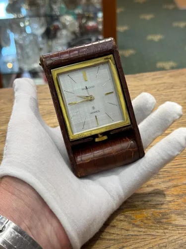 Jaeger-LeCoultre for Hermès Ados 8 Jours Travel Desk Clock 8-Day Manual Wind Circa 1950s