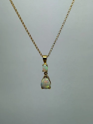 18ct Yellow Gold Natural Opal Pendant, Chain & Earrings Jewellery Set 18"
