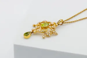 Antique 15ct Yellow Gold Peridot and Pearl Necklace