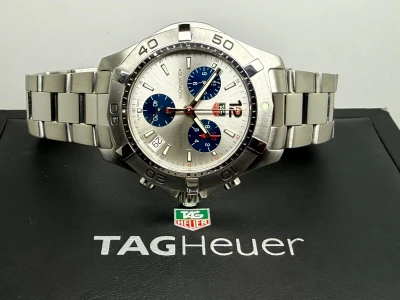 TAG Heuer Aquaracer Quartz Chronograph 41mm Stainless Steel Silver Dial Blue Sub Dials CAF1111 2006