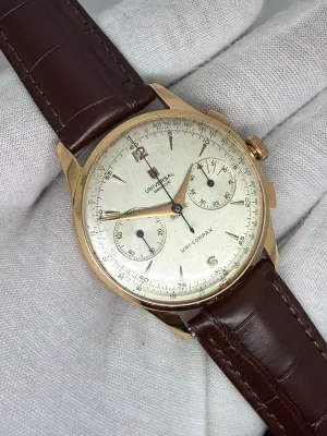 Universal Geneve Uni Compax Chronograph 37.5mm 18ct Rose Gold Original Dial 124116 1940s