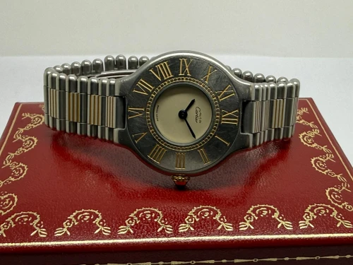 Cartier Must de Cartier 21 Ladies 28mm Steel & Yellow Gold Ivory Dial 1340 1990s