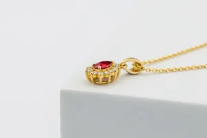9ct Yellow Gold Ruby and Diamond Pear-Shaped Pendant Necklace  0.28ct