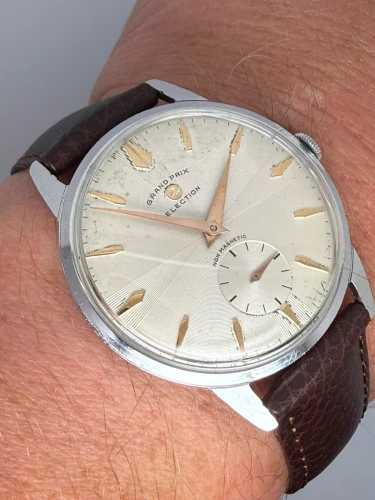 Election Grand Prix Vintage Manual Wind Jumbo 38mm 17 Jewel Swiss Watch 1950s
