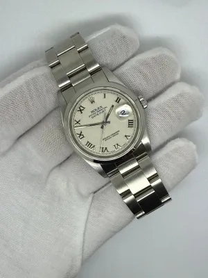 Rolex Oyster Perpetual Datejust 36mm Stainless Steel Oyster Bracelet Ivory Panna Roman Dial 16200 1989