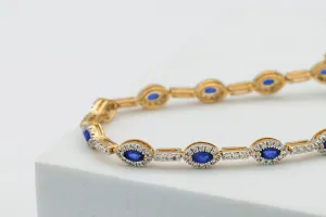 9ct Yellow Gold Sapphire & Diamond Bracelet – Marquise Sapphire & 1.40ct Natural Brilliant Cut Diamonds