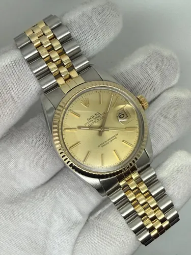 Rolex Oyster Perpetual Datejust 36mm Stainless Steel & 18ct Yellow Gold Champagne Dial Jubilee Bracelet 16013 1980