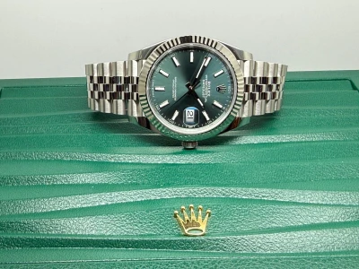 Rolex Oyster Perpetual Datejust 41mm Stainless Steel & 18ct White Gold Fluted Bezel Mint Green Dial Jubilee Bracelet 126334 2026