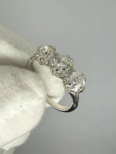 Vintage Platinum Three Stone Old Cut Diamond Trilogy Ring 2.05ct