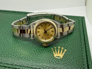 Rolex Oyster Perpetual Ladies 26mm Steel & 18ct Yellow Gold Champagne Baton Dial 6719 1983