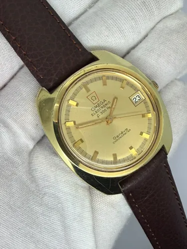 Omega Genève Electronic f300 Hz 38mm Gold-Plated Champagne Dial 198.030 1972