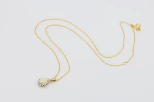 Yellow Gold Opal and Diamond Claw Set Necklace – 0.55ct Pear Opal & Brilliant Cut Diamonds