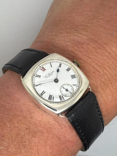 Waltham USA Manual Wind Antique Wristwatch 28 x 28mm Sterling Silver Dennison Cushion Case 1924