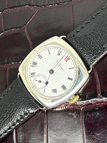 Waltham USA Manual Wind Antique Wristwatch 28 x 28mm Sterling Silver Dennison Cushion Case 1924