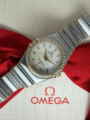 Omega Constellation Ladies 25.5mm Stainless Steel & 18ct Yellow Gold Diamond Bezel Mother of Pearl Dial 1377.70.00 1996
