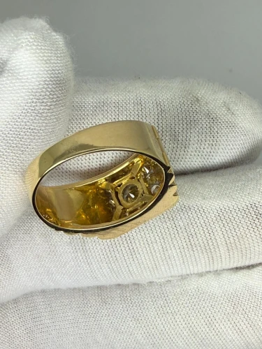 18ct Yellow Gold Diamond Rolex Style Ring 0.82ct Round Brilliant Cut Diamonds