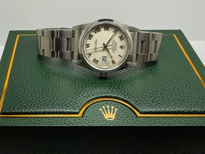 Rolex Oyster Perpetual Datejust 36mm Stainless Steel Oyster Bracelet Ivory Panna Roman Dial 16200 1989