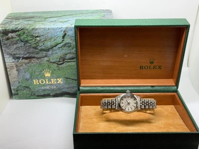 Rolex Oyster Perpetual Date Ladies 26mm Stainless Steel Jubilee Bracelet White Roman Dial 6917 1979