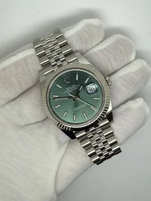 Rolex Oyster Perpetual Datejust 41mm Stainless Steel & 18ct White Gold Fluted Bezel Mint Green Dial Jubilee Bracelet 126334 2026