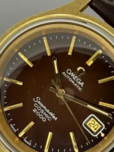Omega Seamaster Cosmic 2000 38mm Gold & Steel Gloss Brown Spider Web Dial Reference 166.128 1970s