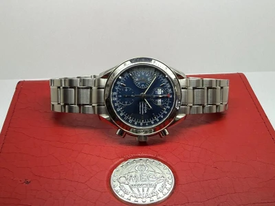 Omega Speedmaster Automatic Triple Date Speedy Reduced 39mm Stainless Steel Blue Chronograph Dial Tachymetre Bezel 35238000 2005