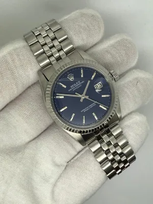 Rolex Oyster Perpetual Datejust 36mm Stainless Steel & 18ct White Gold Fluted Bezel Blue Dial Jubilee Bracelet 1601 1973