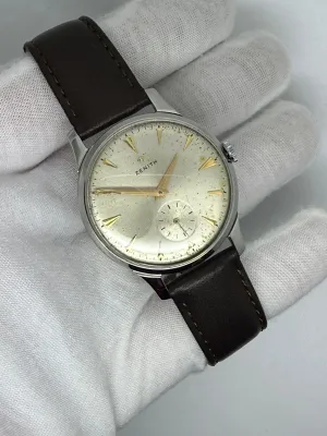 Zenith Manual Wind 36mm Stainless Steel Silver Dial Gold Furniture 1950s