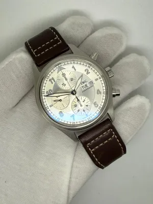 IWC Pilot Spitfire Chronograph 42mm Stainless Steel Silver Dial Day-Date Circa 2012 IW371702