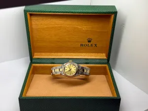 Rolex Oyster Perpetual Ladies 26mm Steel & 18ct Yellow Gold Champagne Baton Dial 6719 1983
