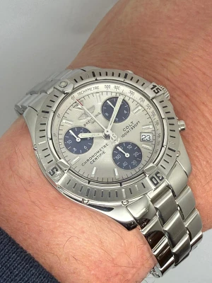 Breitling Colt Quartz Chronograph Chronometer 38mm Stainless Steel Silver Dial Blue Sub Dials A73350 2005