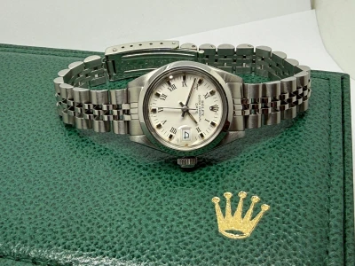 Rolex Oyster Perpetual Date Ladies 26mm Stainless Steel Jubilee Bracelet White Roman Dial 6917 1979