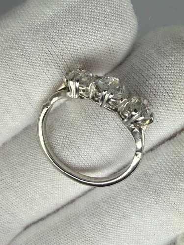 Vintage Platinum Three Stone Old Cut Diamond Trilogy Ring 2.05ct