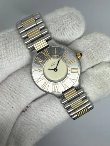Cartier Must de Cartier 21 Ladies 28mm Steel & Yellow Gold Ivory Dial 1340 1990s