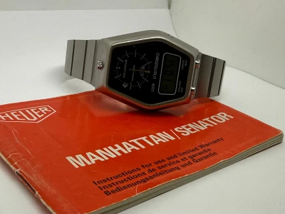 Heuer Manhattan Senator Chronosplit GMT ANA-DIGI Stainless Steel Digital Quartz 104-403 1982