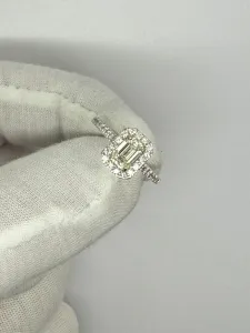 Platinum Emerald Cut and Round Brilliant Diamond Halo Ring 1.04ct