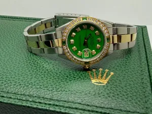 Rolex Oyster Perpetual Datejust Ladies 26mm Steel & 18ct Yellow Gold Green Diamond Dial 6917 1979