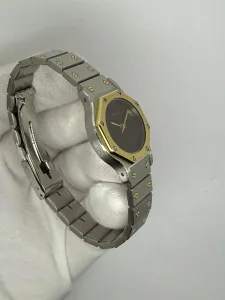 Cartier Santos Octagonal Ladies 26x31mm Stainless Steel & 18ct Yellow Gold Burgundy Dial 2965 1980s