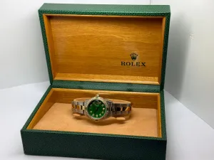 Rolex Oyster Perpetual Datejust Ladies 26mm Steel & 18ct Yellow Gold Green Diamond Dial 6917 1979