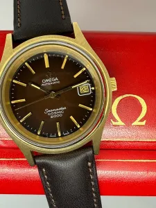 Omega Seamaster Cosmic 2000 38mm Gold & Steel Gloss Brown Spider Web Dial Reference 166.128 1970s