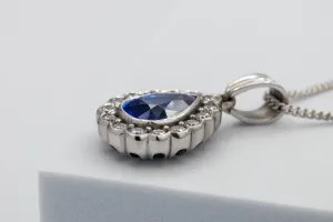 18ct White Gold Sapphire & Diamond Necklace – 4.76ct Pear-Cut Sapphire, 1.00ct G/VS Diamonds