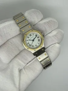 Cartier Santos Octagonal Ladies 26x31mm Stainless Steel & 18ct Yellow Gold White Roman Dial 2965 1980s