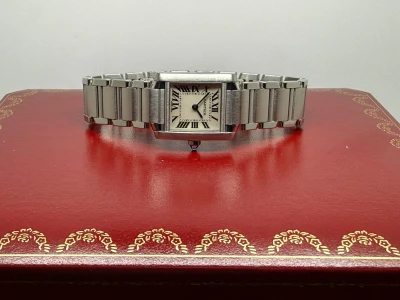 Cartier Tank Francaise Ladies 20x25mm Stainless Steel White Roman Dial Bracelet 2384 2005–2010