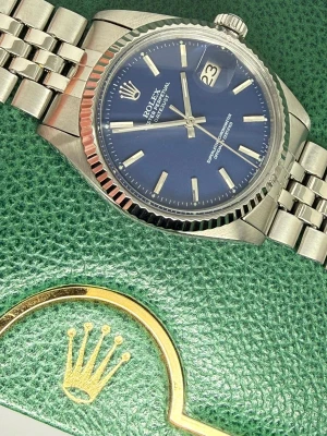 Rolex Oyster Perpetual Datejust 36mm Stainless Steel & 18ct White Gold Fluted Bezel Blue Dial Jubilee Bracelet 1601 1973